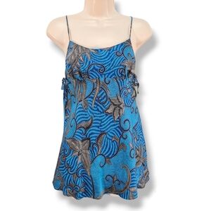 Vintage Y2K Victoria’s Secret Blue Silk  Floral Babydoll Lingerie Top Size S